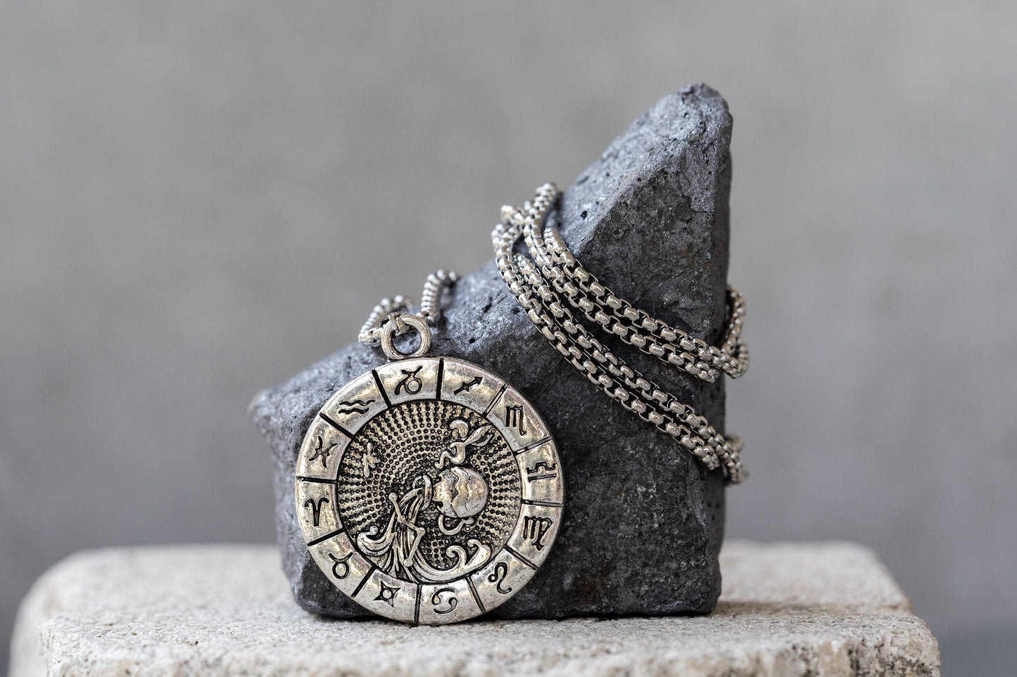 Zodiac Silver Pendant Necklace or Keychain