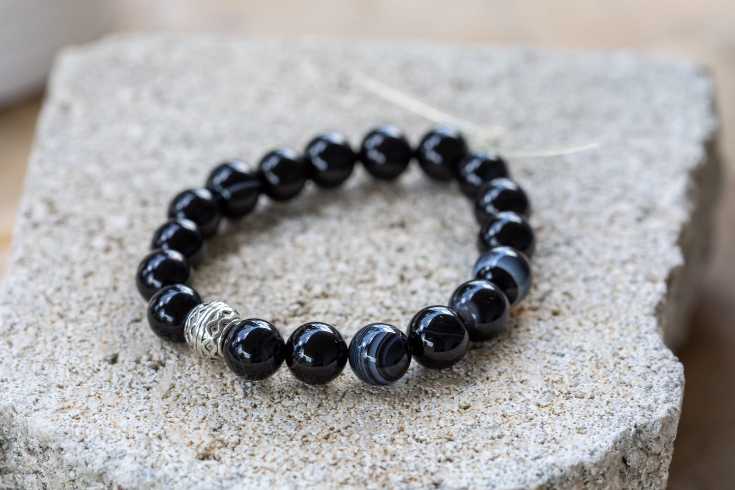 Agate: Black, White, Gray Gemstone Crystal Bracelet