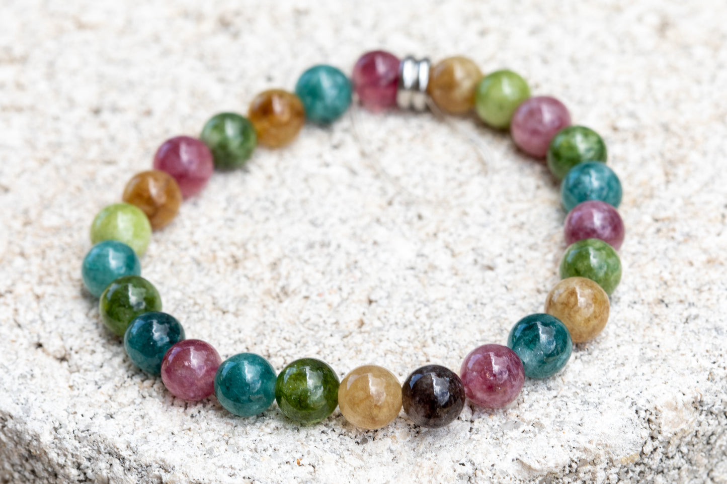 Black, Watermelon, Rainbow Tourmaline Gemstone Crystal Bracelet