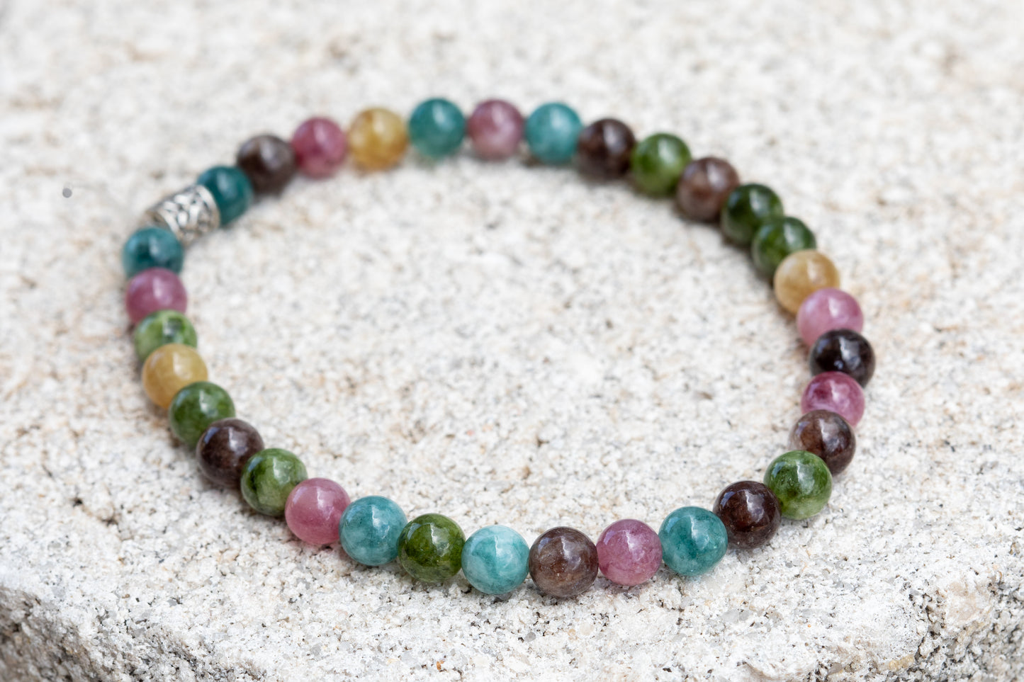 Black, Watermelon, Rainbow Tourmaline Gemstone Crystal Bracelet