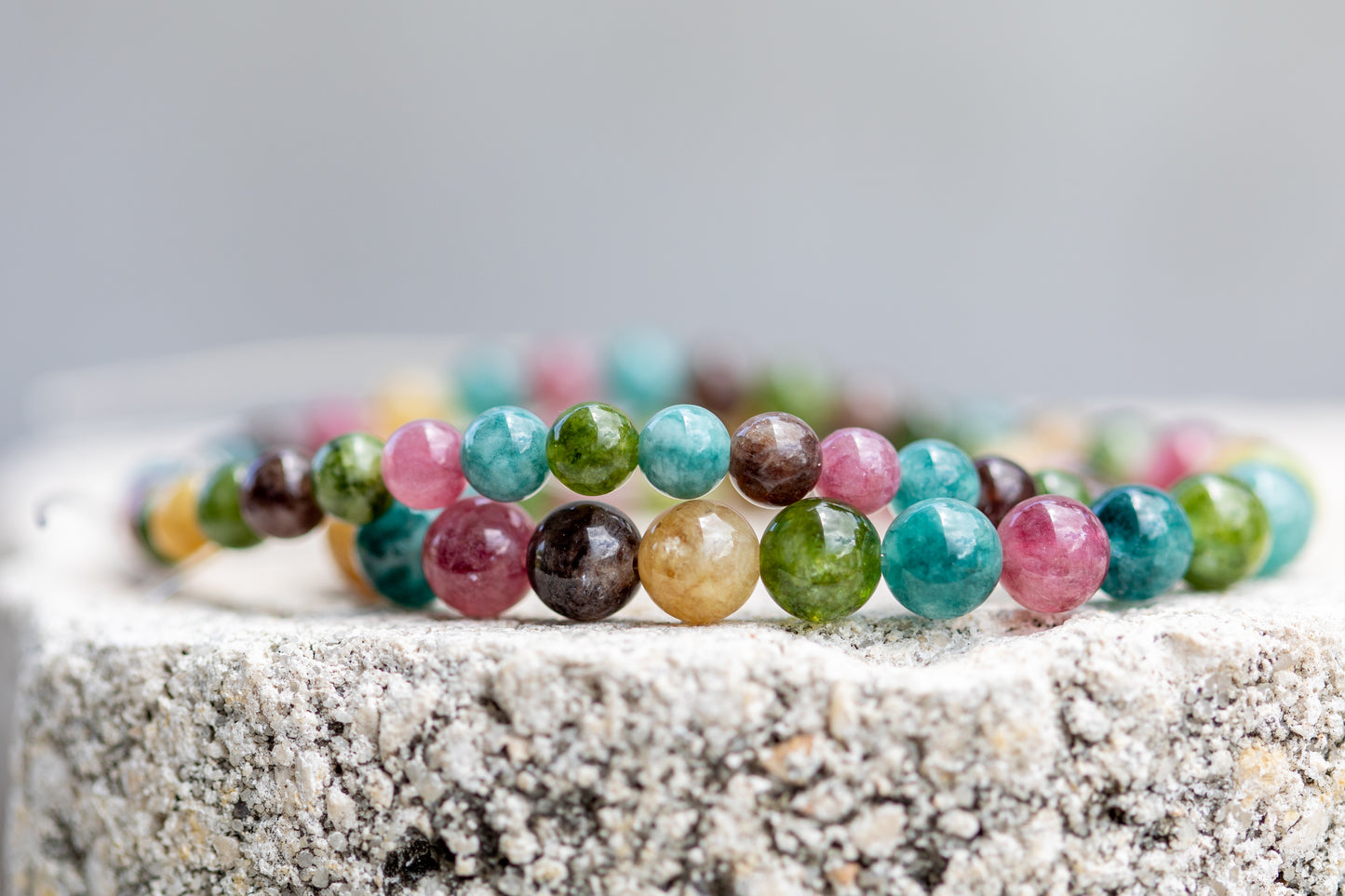 Black, Watermelon, Rainbow Tourmaline Gemstone Crystal Bracelet