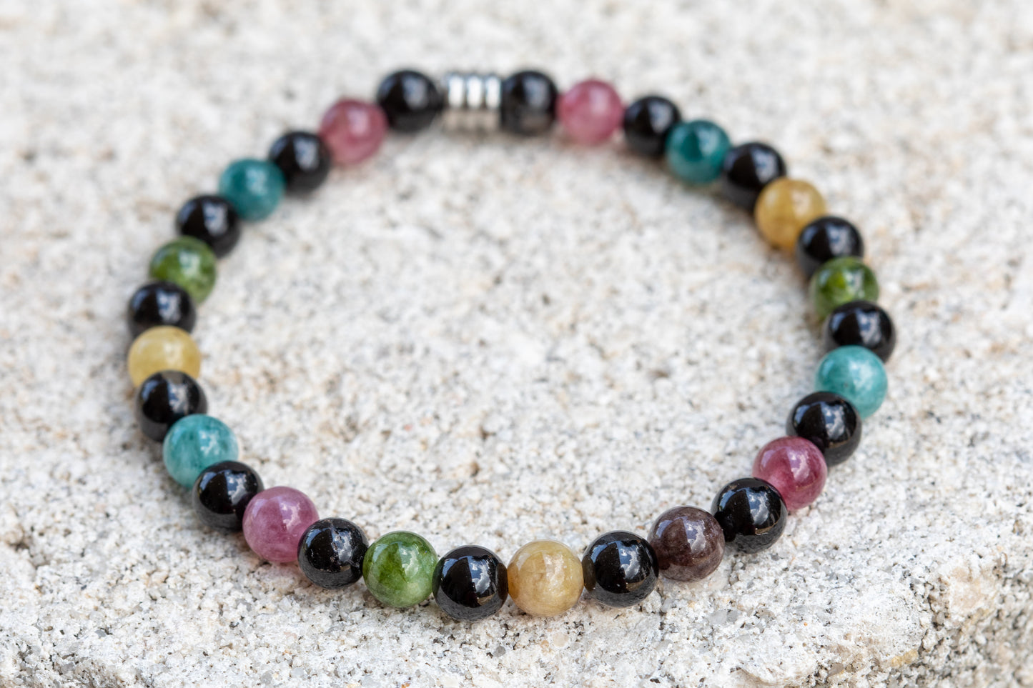 Black, Watermelon, Rainbow Tourmaline Gemstone Crystal Bracelet