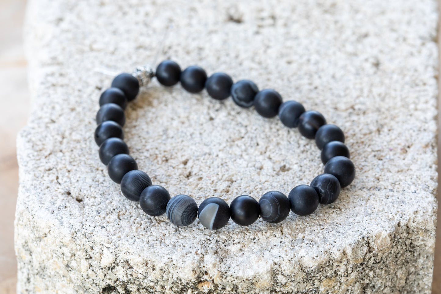 Agate: Black, White, Gray Gemstone Crystal Bracelet