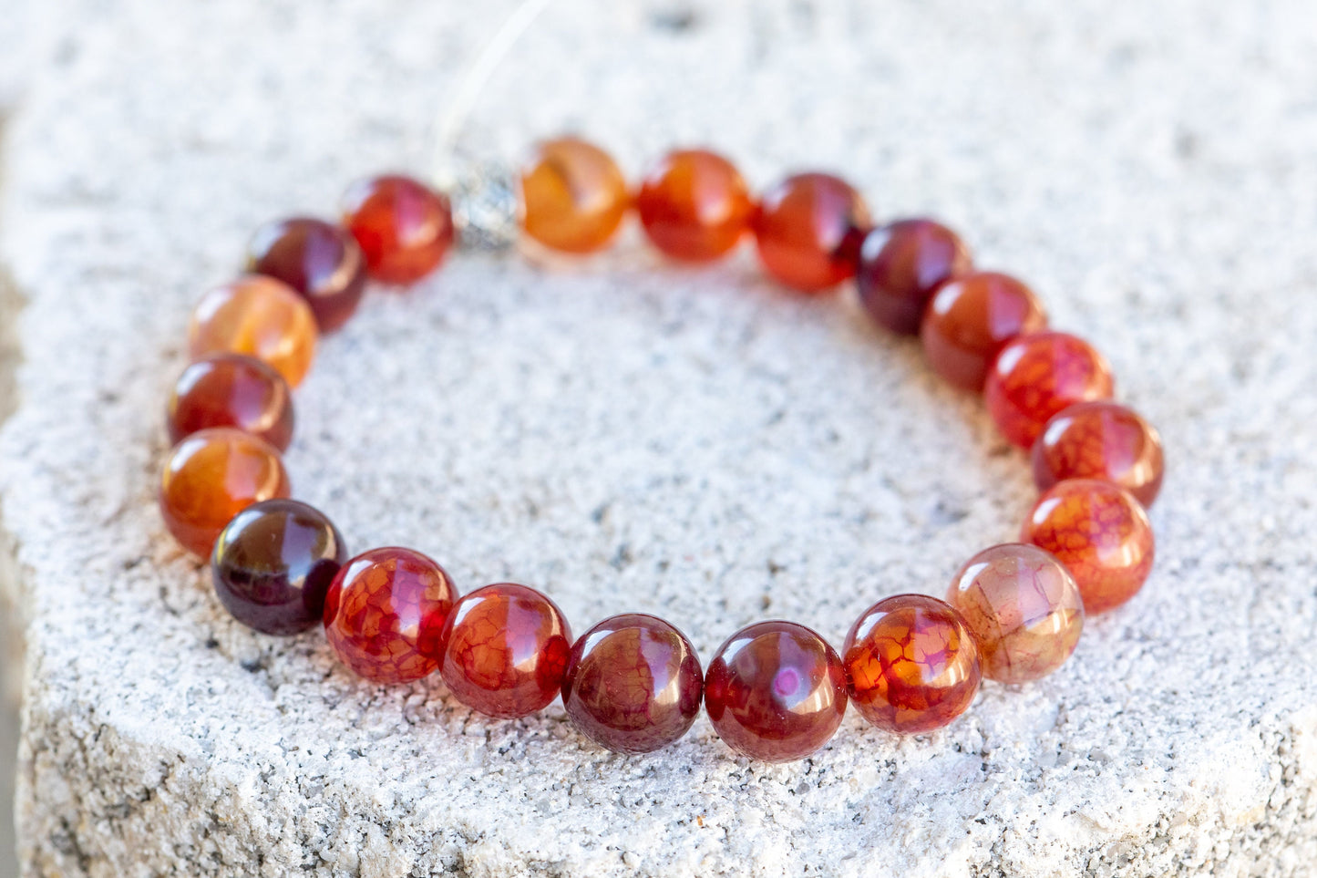 Red & Green Agate Gemstone Crystal Bracelet