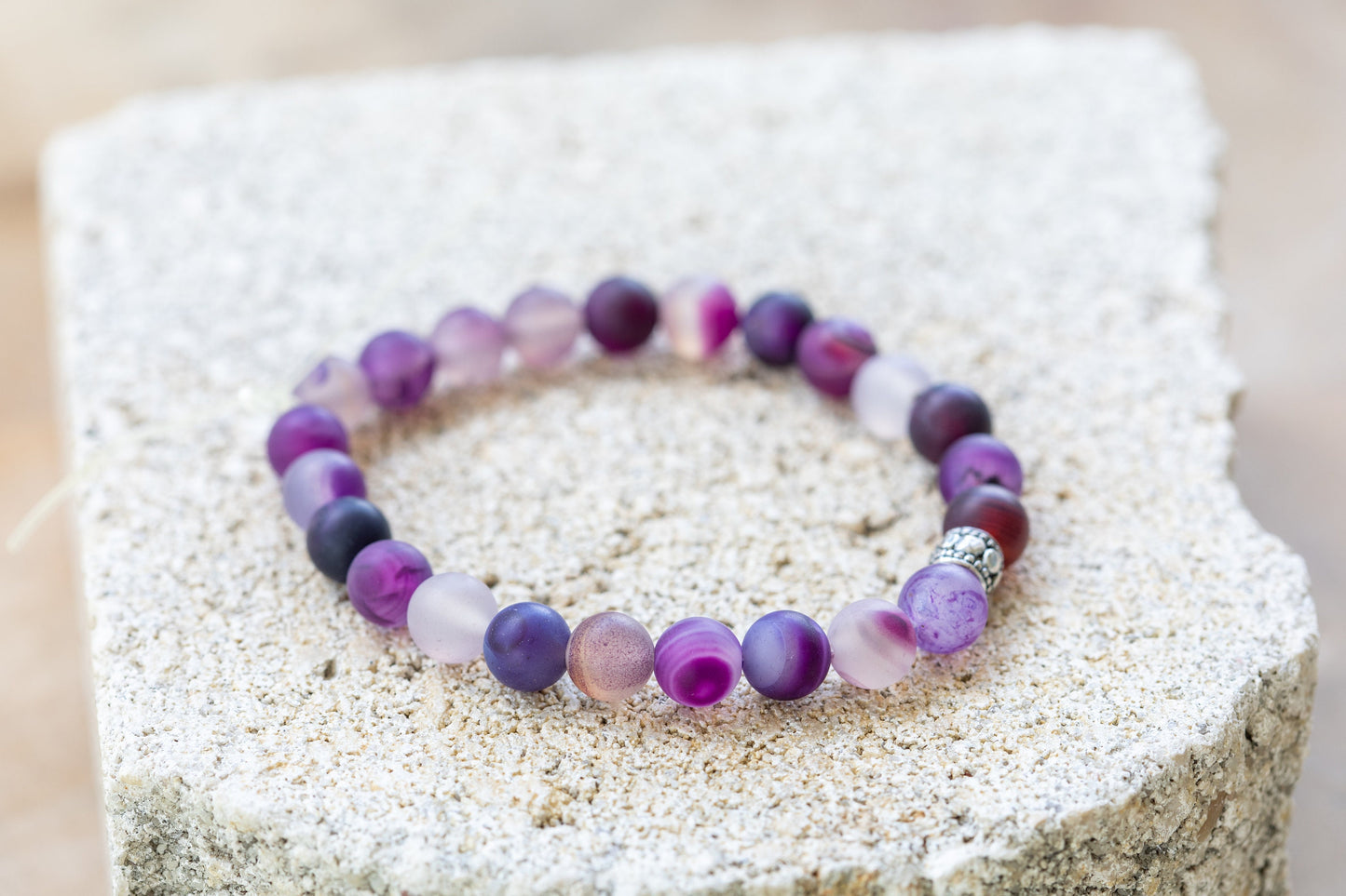 White, Yellow & Purple Agate Gemstone Crystal Bracelet