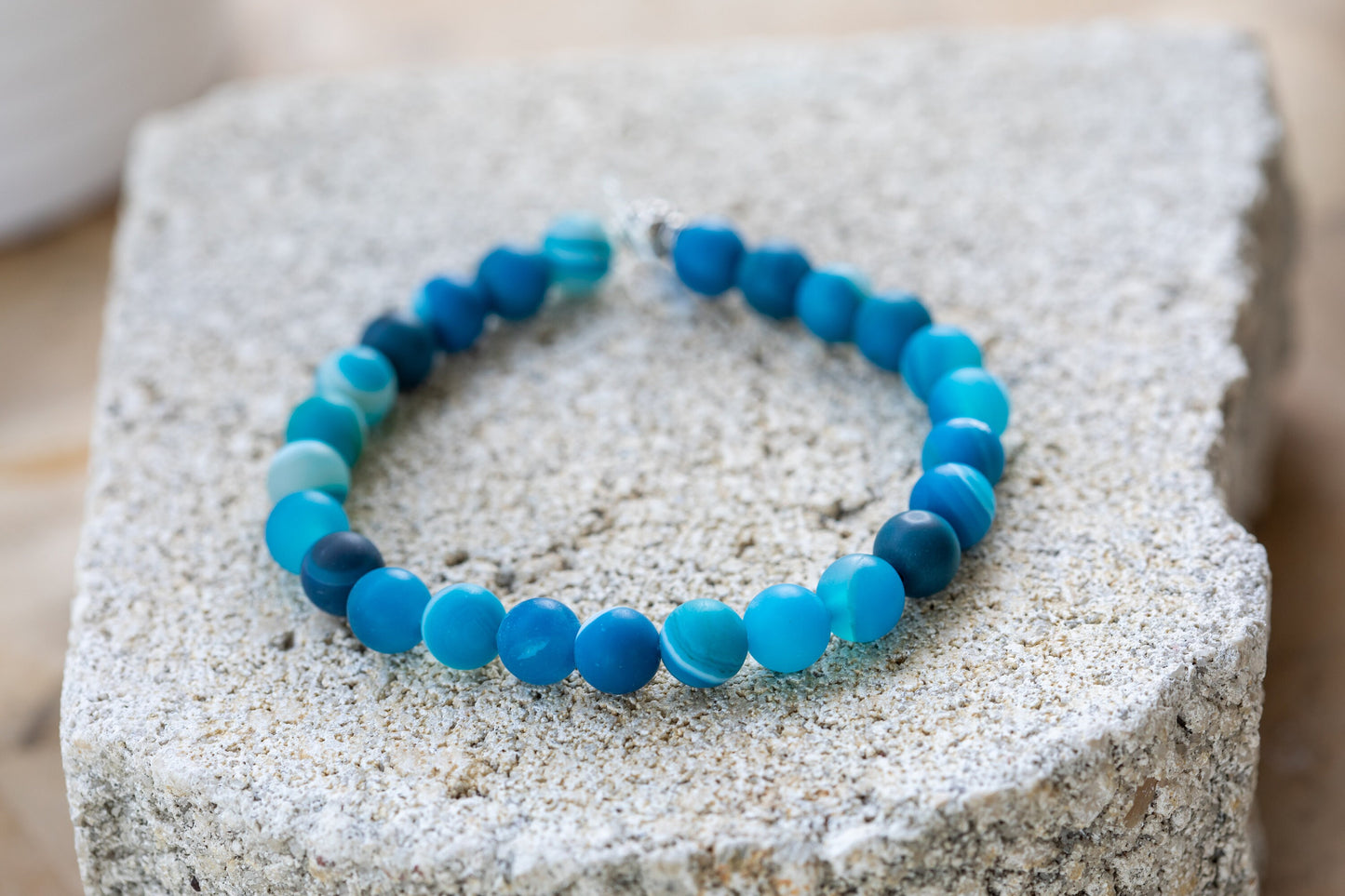 Blue Striped Agate Gemstone Crystal Bracelet