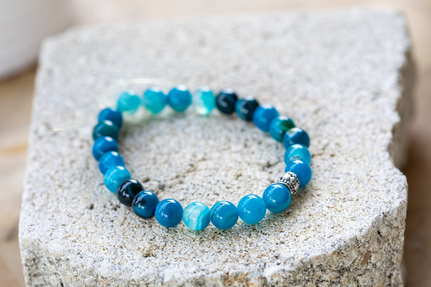 Blue Striped Agate Gemstone Crystal Bracelet