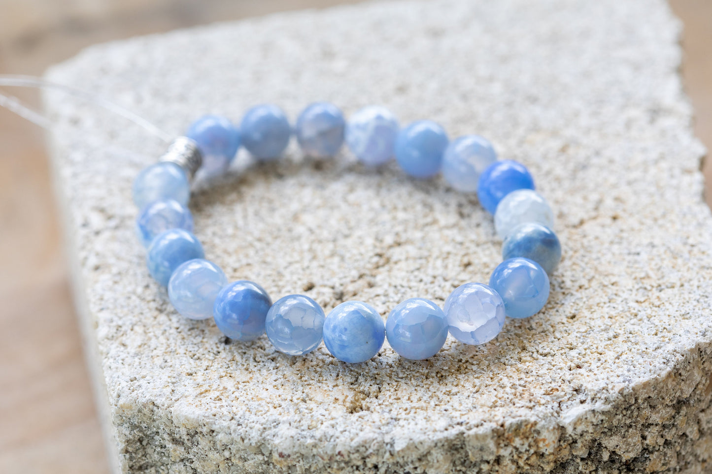 Blue & Yellow Fire Agate Gemstone Crystal Bracelet