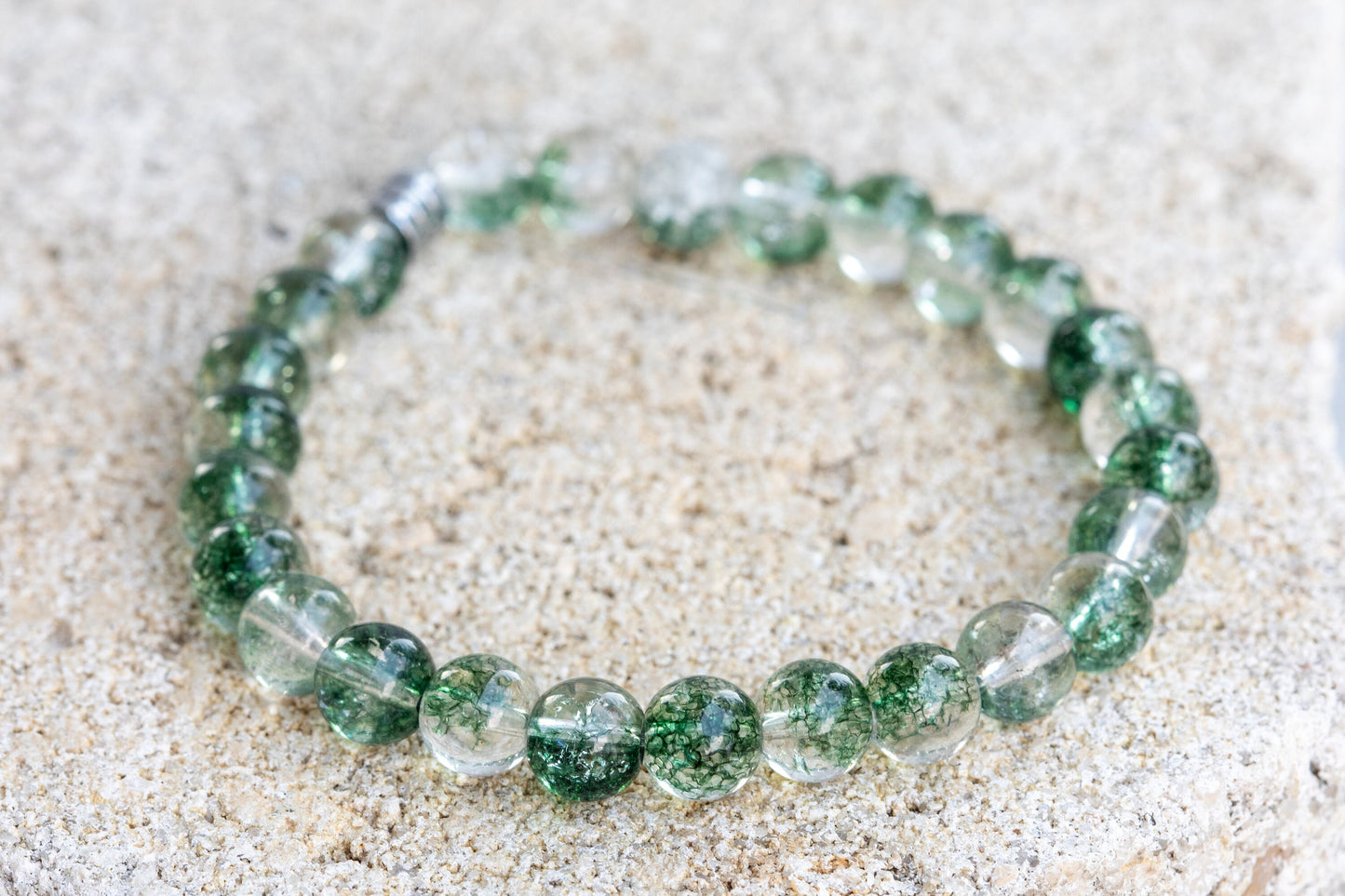 Rutilated & Phantom Quartz Gemstone Crystal Bracelet