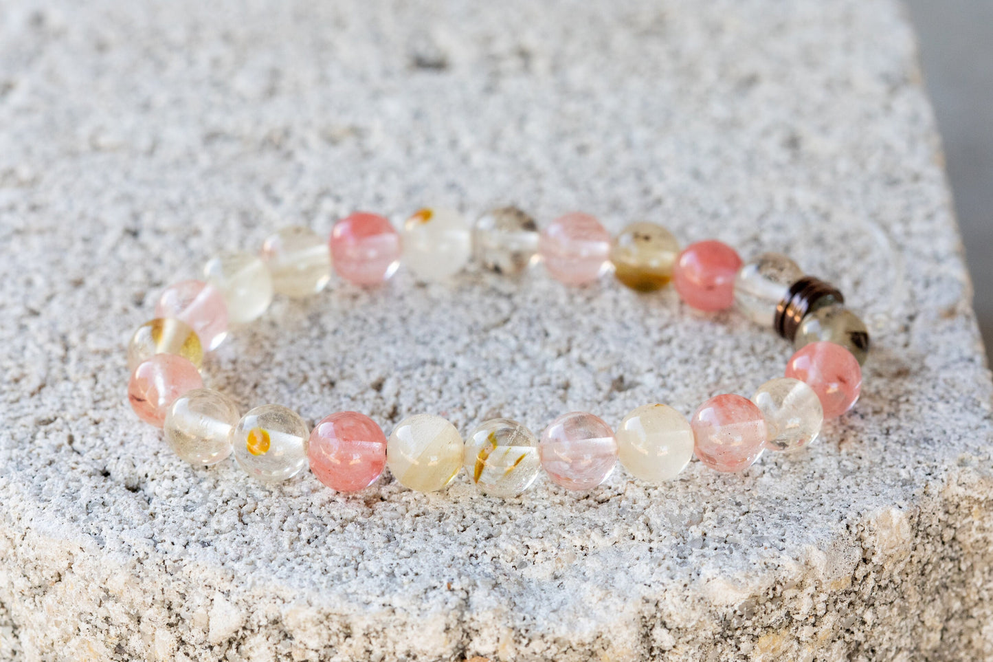Watermelon Quartz Gemstone Crystal Bracelet