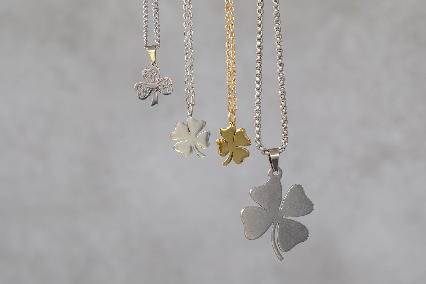 Irish Celtic Clover, 4-Leaf Clover, 3 Leaf Clover Necklace and Pendant