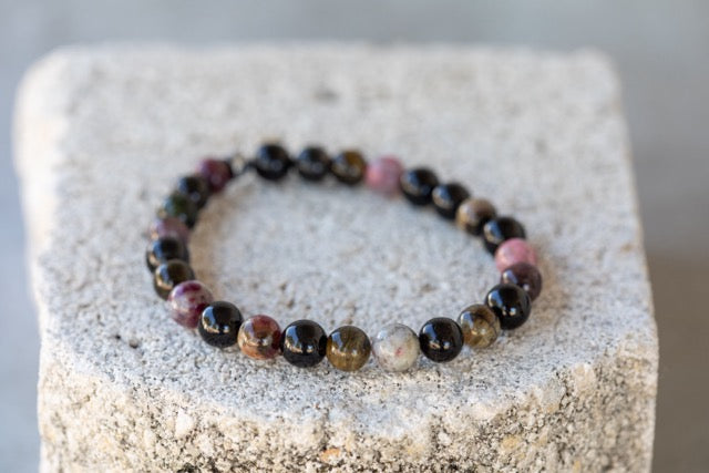 Black, Watermelon, Rainbow Tourmaline Gemstone Crystal Bracelet