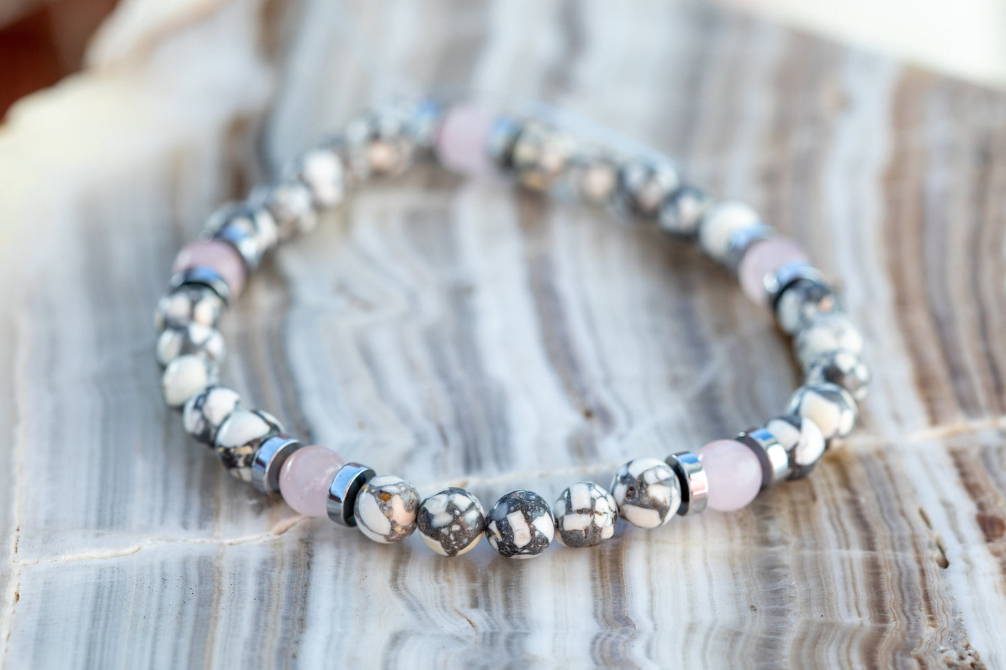 White Howlite Mix Gemstone Crystal Bracelet