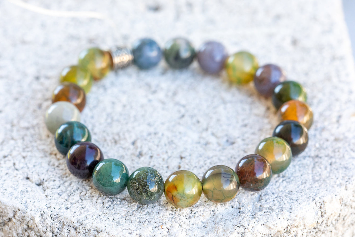 Red & Green Agate Gemstone Crystal Bracelet