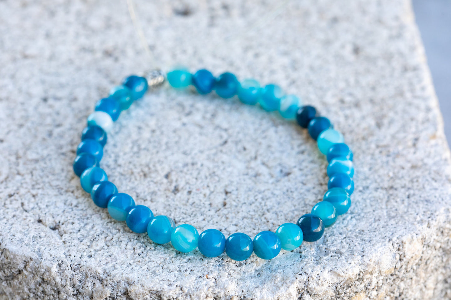 Blue Striped Agate Gemstone Crystal Bracelet