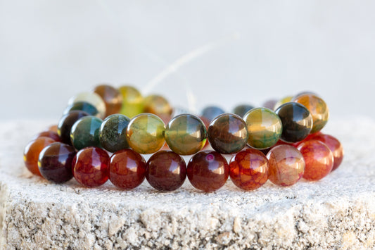 Red & Green Agate Gemstone Crystal Bracelet