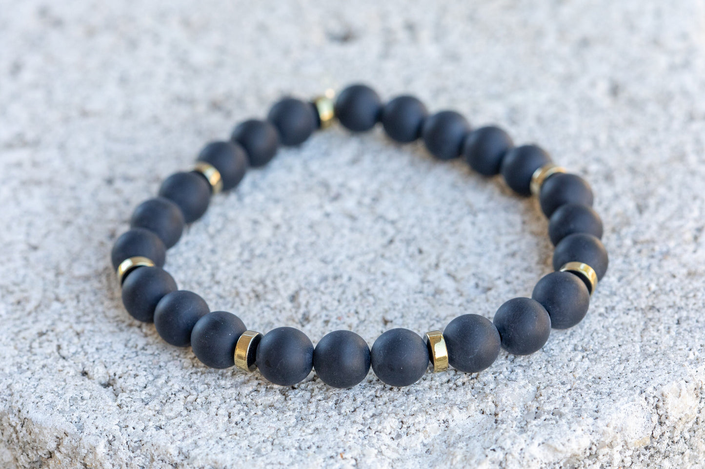 Matte Black Onyx Gemstone Crystal Bracelet