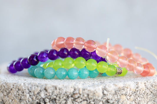 Dyed Pink, Orange, Yellow, Green Quartz Gemstone Crystal Bracelet