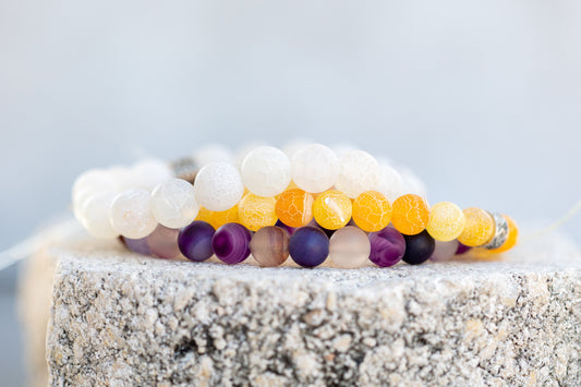 White, Yellow & Purple Agate Gemstone Crystal Bracelet