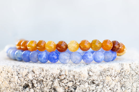 Blue & Yellow Fire Agate Gemstone Crystal Bracelet