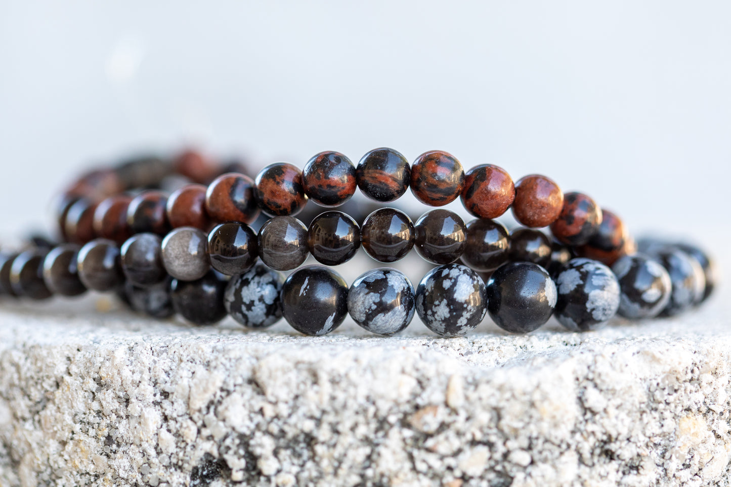 Obsidian Golden, Mahogany, Snowflake Gemstone Crystal Bracelet