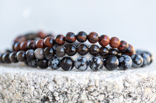 Obsidian Golden, Mahogany, Snowflake Gemstone Crystal Bracelet